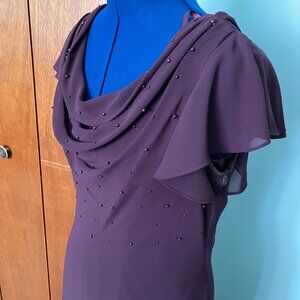 Dark Burgundy, Cowl Neckline Dress with Bead Accents; Size 10